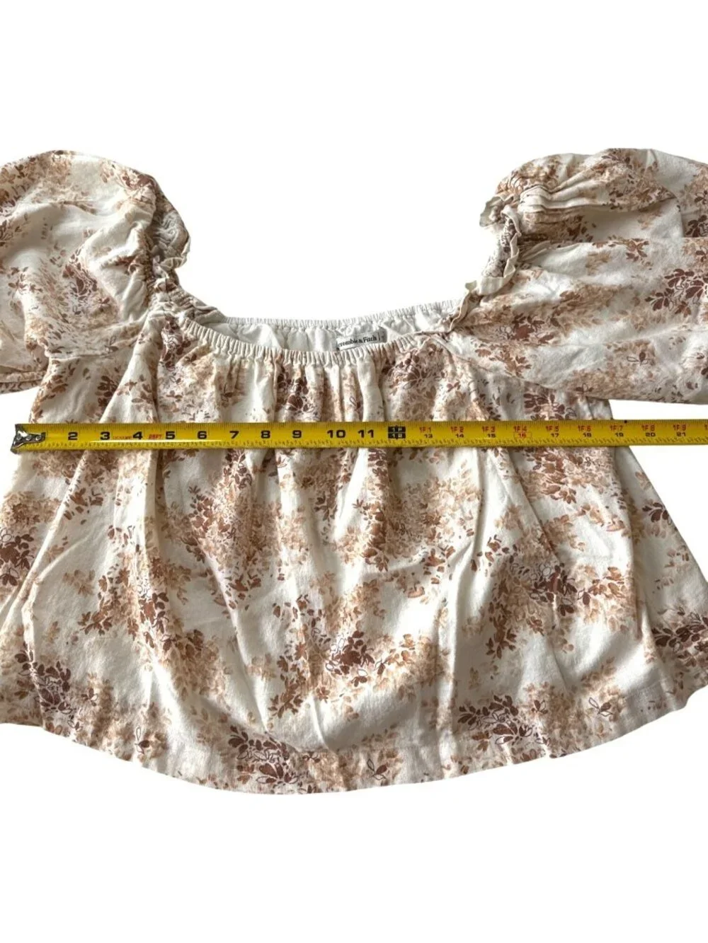 Abercrombie & Fitch Floral Puff Sleeve Top Beige/Brown L